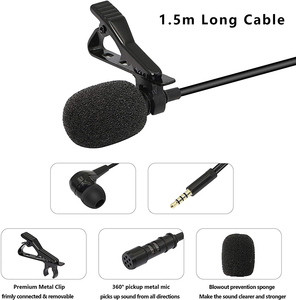 Omnidirectional הקבל מיקרופון 3.5mm שקע הקלטה Lavalier דש מיקרופון עבור iPhone אנדרואיד <span class=keywords><strong>Smartphone</strong></span> - Product Image 2