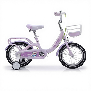 Bicicleta de 14 pulgadas para niñas, de acero, de una velocidad, cuadro bajo, con ruedas de entrenamiento, cesta delantera y estampado de dibujos animados. ¡Producto superventas! - Product Image 4