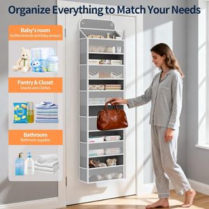 Over The Door Organizer 18 Pockets Grey Hanging Closet <b>Storage</b> For Bathroom With Mesh Pockets Behind Doors On Walls - Product Image 2