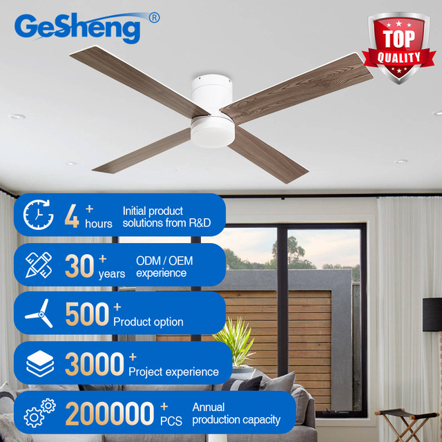 52-Inch Nordic Style LED Ceiling Fan with 4 MDF Blades Modern DC Motor Remote Control Living Room Fan Light