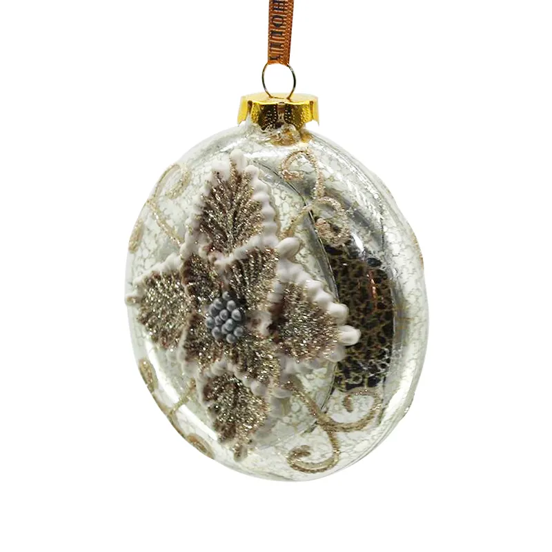 Zhichen Wholesale Hand Drawn Silver Glass Baubles Christmas Flat Ornaments Custom Hanging Xmas Tree Decoration