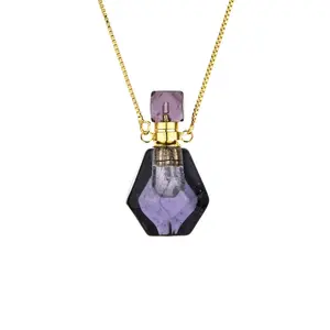 Liontin botol parfum batu permata alami Diffuser botol minyak esensial kalung botol kecil perhiasan kristal bentuk bebas