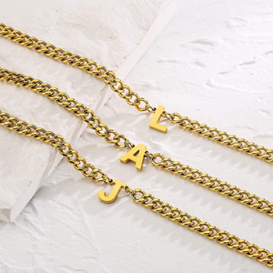 Collier pendentif chaîne cubaine A-Z en acier inoxydable, bijoux pendentifs initiales européens et américains, vente en gros - Product Image 1