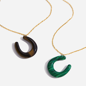 U-Shaped Tiger's Eye Malachite Pendant <b>Necklace</b> Stainless Steel Women's Jewelry Gift Fashion <b>Beaded</b> <b>Necklaces</b> - Product Image 1