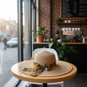 <b>Straw</b> Sun <b>Hat</b> With Printed Bandana Bow Wide Brim Beach <b>Hat</b> For <b>Women</b> Adult 56-58CM - Product Image 2
