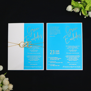 Hiện đại tùy chỉnh rõ ràng powderblue tem nóng Acrylic mời với vàng chuỗi vàng gương tên viết tắt tag trắng Áo khoác phong bì - Product Image 6