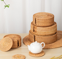 Sous-verre en rotin naturel tissé à la main, écologique, moderne, multi-tailles, isolant thermique, pour table, café, thé, commande minimum 2