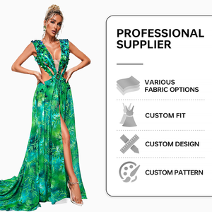 Da donna Sexy con scollo a V alto e spacco verde senza schienale <span class=keywords><strong>tropicale</strong></span> da spiaggia Maxi abito - Product Image 2