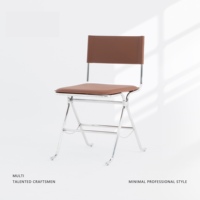 Chaise de salle à manger minimaliste en acier inoxydable au design Bauhaus, revêtement en cuir antique, durable et légère, mobilier de maison