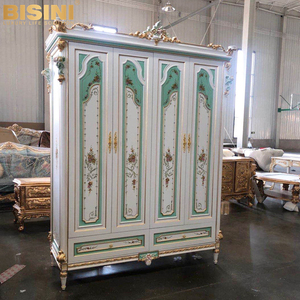 Armoire autoportante de style <span class=keywords><strong>vintage</strong></span> à 4 portes, motifs floraux peints à la main, en bois massif, pour dressing de luxe ou dressing intégré - Product Image 4
