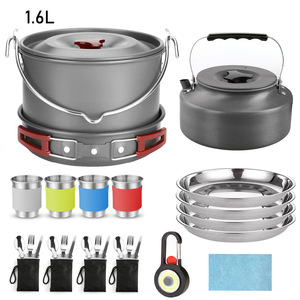 Outdoor Cooking Set 1.6L Pot Kettle Portable Foldable Cookware <b>Camping</b> Utensils with Cups Plates Cutlery Kit - Product Image 2