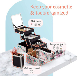 Chuyên Nghiệp Du Lịch Có Thể Khóa Khay 2 Tầng Hộp Đựng Đồ Trang Điểm Di Động Caboodle Có Gương - Product Image 4