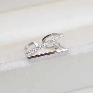 Anneau double en argent S925, tendance, bouche ouverte, accessoire de bijouterie en perles DIY, simple, vide, support d'incrustation 170 - Product Image 3