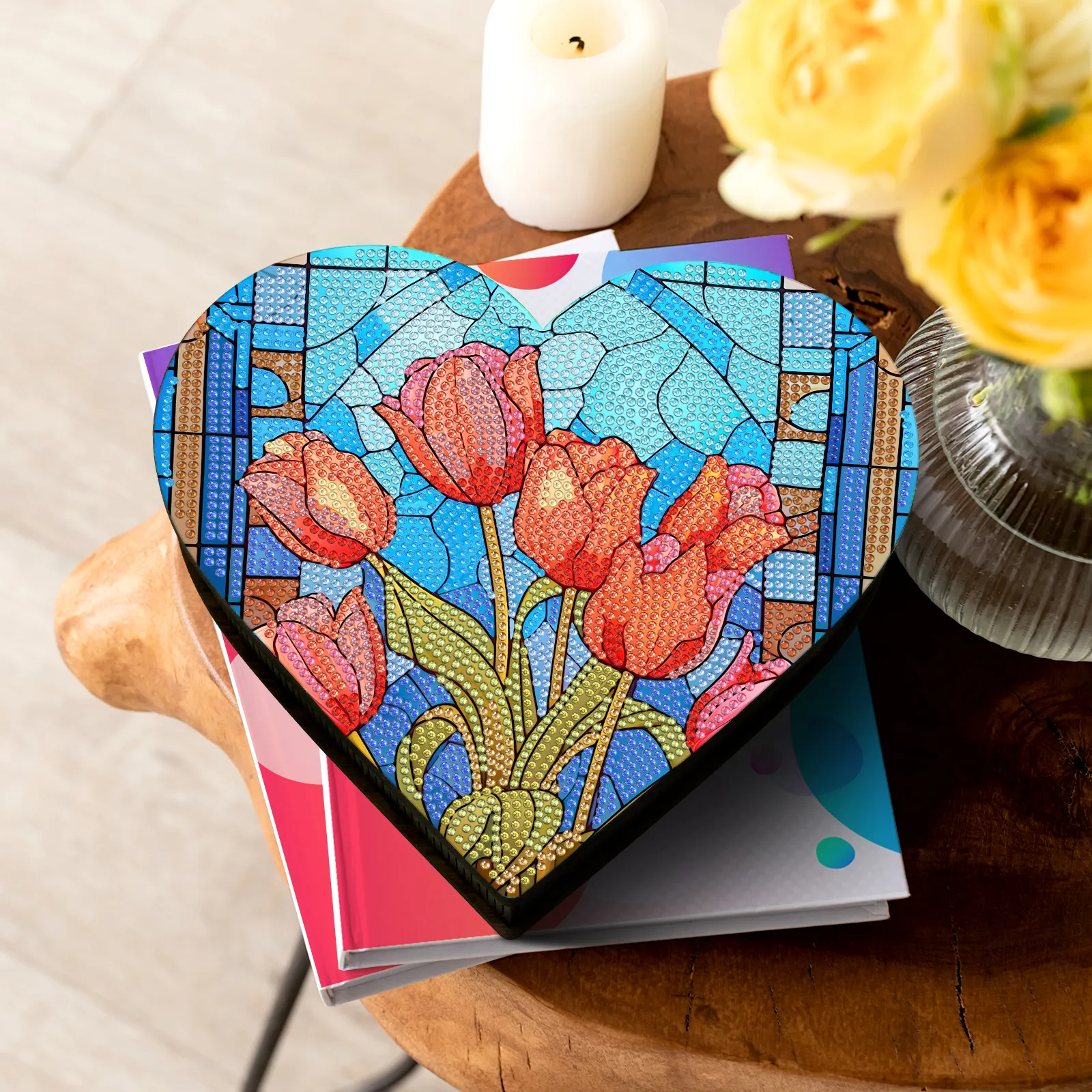 Uniek Ontwerp Van De Hartserie Met Bloemen Houten Opbergdoos Diy Diamond Painting Houten Doos Handwerk