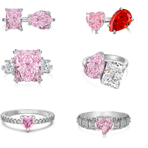 خواتم فضة إسترلينية فاخرة للنساء قلب وردي مكعب زركونيا خطوبة زفاف هدية مجوهرات أنيقة عصرية عالية الجودة - Product Image 3