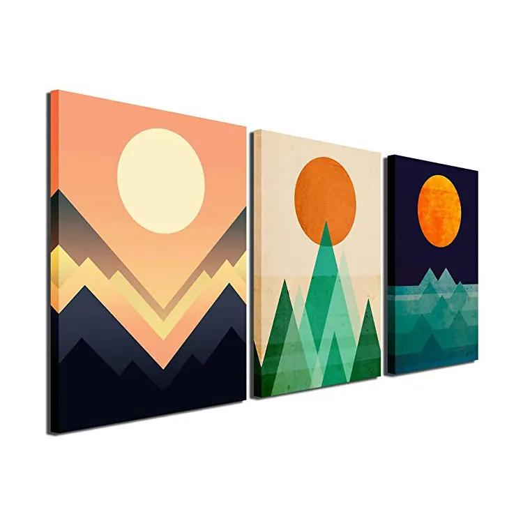 3 board abstract sunrise sunset canvas wall art painting abstract geometric hanging art work canvas paintings