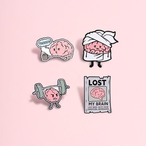 Broche amusante en alliage de zinc, motif cerveau de dessin animé mignon, pour bandages de musculation, avis de personne manquante, rêveuse, réfléchissante, amusante - Product Image 2