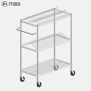 Chariot de picking mobile pour entrepôt e-commerce MZG, chariot de récupération de commandes, chariot utilitaire industriel à roulettes avec 3 niveaux de rangement en fil métallique - Product Image 1