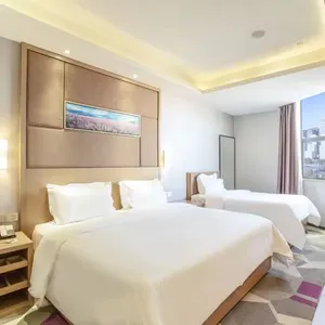 Mobiliário de quarto familiar de hotel de luxo cama de casal de couro estofado com cabeça alta
