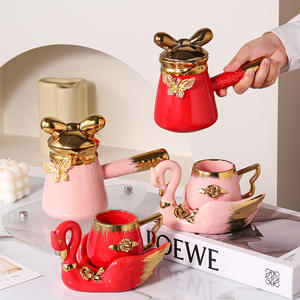 Tasses et soucoupes à café en céramique électroplaquée or à bord doré, style Moyen-Orient, services à thé de l'après-midi, mugs et soucoupes en céramique - Product Image 2