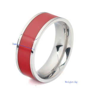 Stainless Steel Fashion <b>Ring</b> 7mm Geometric Unisex Jewelry White Red Black Color Options Gift Wearable Accessory - Product Image 5