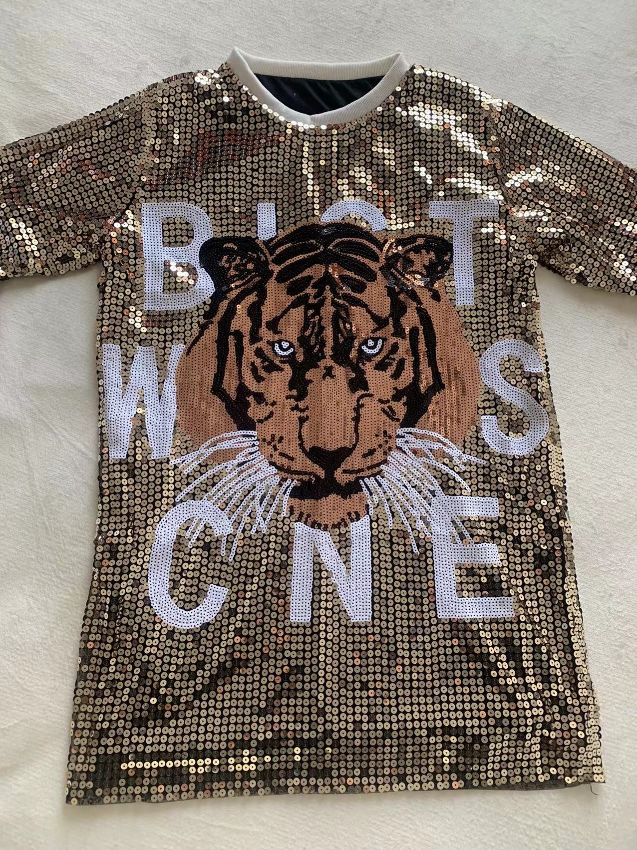 Summer Sequin Tiger Black T-Shirt - Party & Street Wear