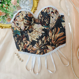 Y08186 LOVER-BABY Corset <span class=keywords><strong>Bandeau</strong></span> Rétro Floral Style Palais en Tissu Jersey Respirant, à Lacets, Niche Française, à Baleines, Maintien Moyen - Product Image 3