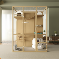 Villa pour chat en bois haut de gamme avec enclos en verre et arbre à chat, mobilier de maisonnette intérieure pour animaux de compagnie