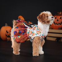 Costume d'Halloween mignon pour chiens, jupe/gilet en satin imprimé citrouille, style fête, lavage à la main uniquement