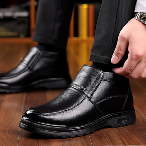 Botas de invierno para hombre, de cuero genuino, forradas de lana, antideslizantes, con punta redonda, para la nieve, para padres mayores. - Product Image 4