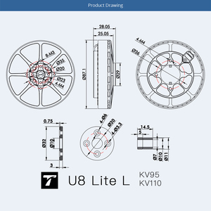 Moteur sans balais U8 Lite L <span class=keywords><strong>K95</strong></span>/110 pour multirotor UAV, système d'alimentation à haute efficacité pour drones industriels et de cartographie - Product Image 5