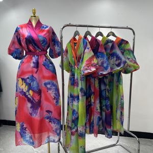 Venta Directa de Fábrica, Vestido Floral de Verano para Mujer, Cintura Ajustada, Cuello <span class=keywords><strong>en</strong></span> V, Algodón, <span class=keywords><strong>Ropa</strong></span> Femenina, Moda Casual, Vestidos de Fiesta - Product Image 1