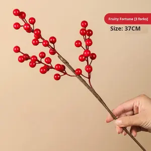 Collection de <span class=keywords><strong>fleurs</strong></span> artificielles en mousse pour le Nouvel An 2026, fruits rouges, <span class=keywords><strong>arbre</strong></span> à argent doré, ornements de fruits, seau à câlins - Product Image 6