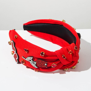 عصابات رأس لعيد الحب <span class=keywords><strong>2026</strong></span>، عصابات حمراء مزينة بالأحجار الكريمة على شكل قلب، عصابات رأس معقودة مزينة بالجواهر لعيد الحب السعيد - Product Image 2