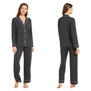 <span class=keywords><strong>Pijamas</strong></span> de Modal de estilo francés para parejas Camisa de mujer y ropa de hogar para hombres Manga larga Color sólido - Product Image 2
