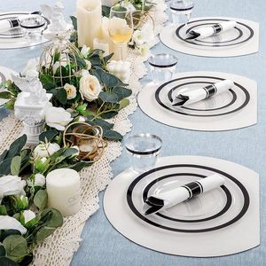 Plato de Presentación de 13 Pulgadas, Transparente, Dorado Pulido, Ecológico, de Plástico con Borde Negro para Bodas - Product Image 6