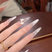 [Shiroi Koibito] Ongles à presser faits main style mariage français, sculpture tridimensionnelle, scintillants et éclatants