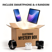 Boîte Mystère Avancée Chanceuse : Smartphone, 5 Appareils Électroniques Aléatoires, Montre Connectée, Écouteurs TWS, Appareil Photo, Haut-parleur – Peut Contenir une Tablette en Cadeau