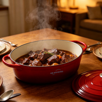 Casserole ovale en fonte émaillée avec couvercle, faitout polyvalent pour mijoter, cuire au four et la cuisson quotidienne