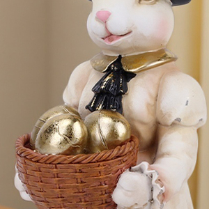 Redeco Vintage Gouden Eiermand Paashaas Figuurset Ornament Harsen Konijn Beeldje Dierenfiguren Cadeau Huisdecoratie - Product Image 4