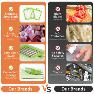 Coupe-légumes multifonctionnel en plastique avec récipient en acier pour oignon et autres légumes – Ustensile de cuisine en gros - Product Image 2