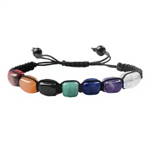 Natural 7 Chakra Feng Shui Ball-Shaped Die-Cut Striped <b>Adjustable</b> Healing Crystal <b>Bracelet</b> Wholesale - Product Image 1