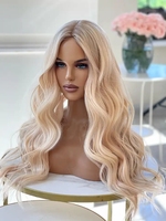Wig rambut Rusia akar gelap warna Platinum rambut palsu atas renda ditarik ganda gaya Kosher Yahudi kutikula tidak terlihat simpul atas
