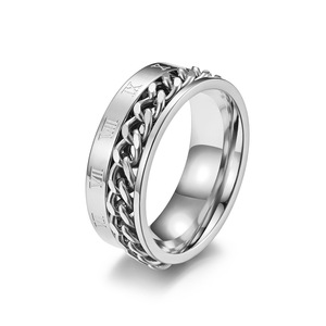Unisex Rotating <b>Titanium</b> Steel Chain <b>Ring</b> Gold Roman Numeral Fashion Jewelry Gift - Product Image 5