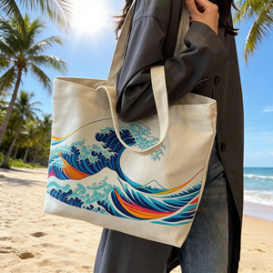 Borsa Tote Grande da Spiaggia e da Spesa <span class=keywords><strong>in</strong></span> Tela di Cotone Calico Biologico Riciclato con Logo Personalizzato Stampato per Donna - Product Image 6