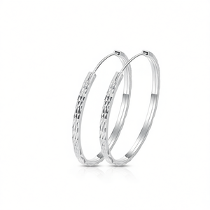 Boucles d'oreilles créoles en or blanc E4262, design géométrique, style classique unisexe, bijoux en alliage - Product Image 1