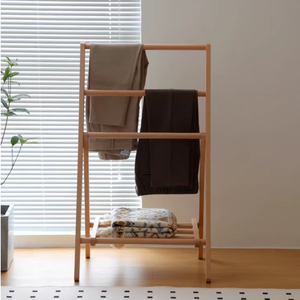 Porte-vêtements pliable autoportant <span class=keywords><strong>en</strong></span> bois, support pour <span class=keywords><strong>pantalon</strong></span>, économiseur d'espace, porte-serviettes, séchoir, organisateur de placard - Product Image 2