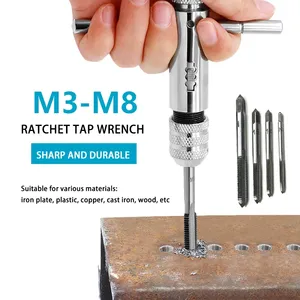 Clé à cliquet réglable pour tarauds M3-M8 (3-8mm) à poignée en T pour charpentier, outil de machiniste avec <span class=keywords><strong>taraud</strong></span> à vis réversible, personnalisable - Product Image 3