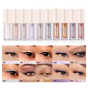 Label Pribadi Langmanni Make Up Kosmetik Glitter Finish Tinggi Gliter Eyeliner Cair Tahan Lama & EyeShadow