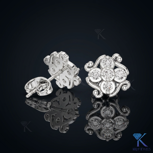 Lab Grown Diamond Vintage Scroll <b>Stud</b> Earrings 5 Stone Cluster 14K 18K Solid Gold Fine Women Jewelry Anniversary Wedding Party - Product Image 3